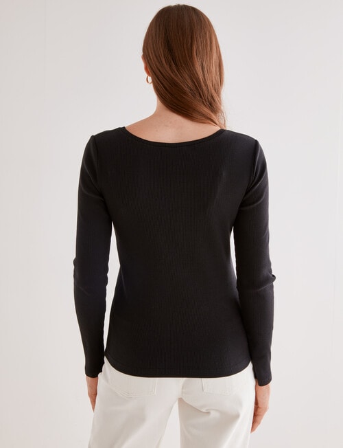 Mineral Hazel Rib Scoop Neck Long Sleeve Top, Black product photo View 02 L