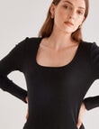 Mineral Hazel Rib Scoop Neck Long Sleeve Top, Black product photo View 04 S