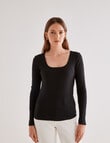 Mineral Hazel Rib Scoop Neck Long Sleeve Top, Black product photo View 05 S