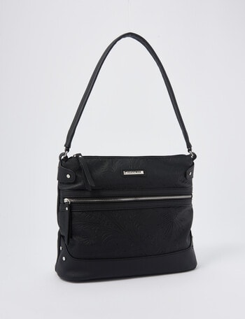 Pronta Moda Floral Embossed Shoulder Bag, Black product photo