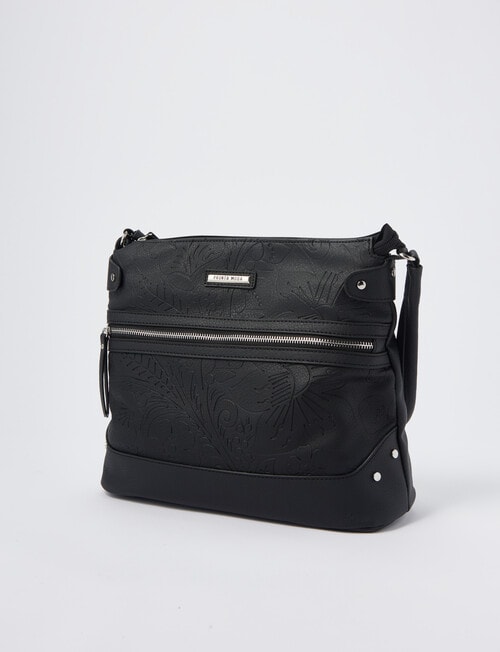 Pronta Moda Floral Embossed Shoulder Bag, Black product photo View 03 L