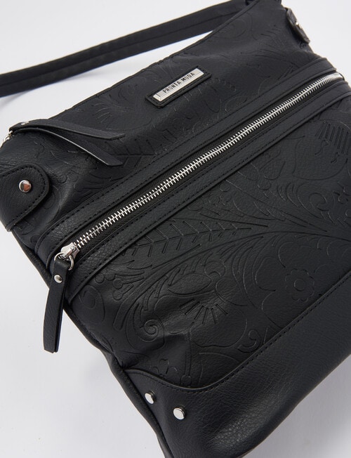 Pronta Moda Floral Embossed Shoulder Bag, Black product photo View 06 L