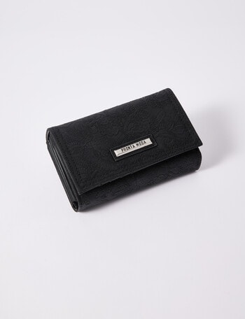 Pronta Moda Lace Embossed Medium Flap Wallet, Black product photo