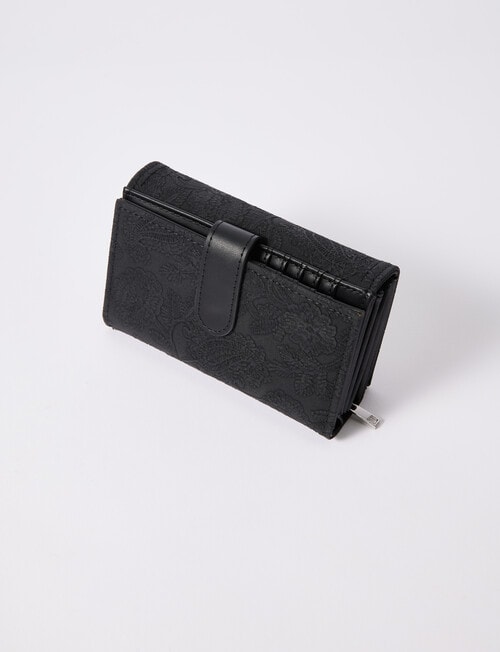 Pronta Moda Lace Embossed Medium Flap Wallet, Black product photo View 02 L