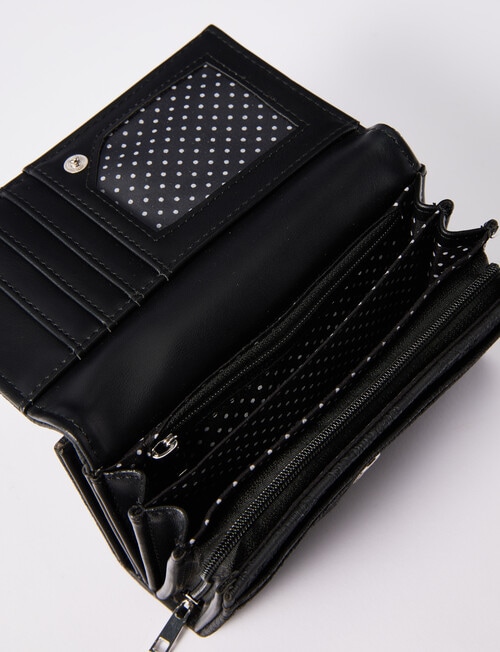Pronta Moda Lace Embossed Medium Flap Wallet, Black product photo View 05 L