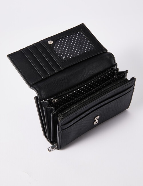 Pronta Moda Textured Medium Flap Wallet, Black product photo View 04 L