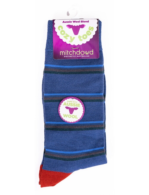 Mitch Dowd Stripe Wool-blend Crew Socks, Dark Blue product photo View 02 L