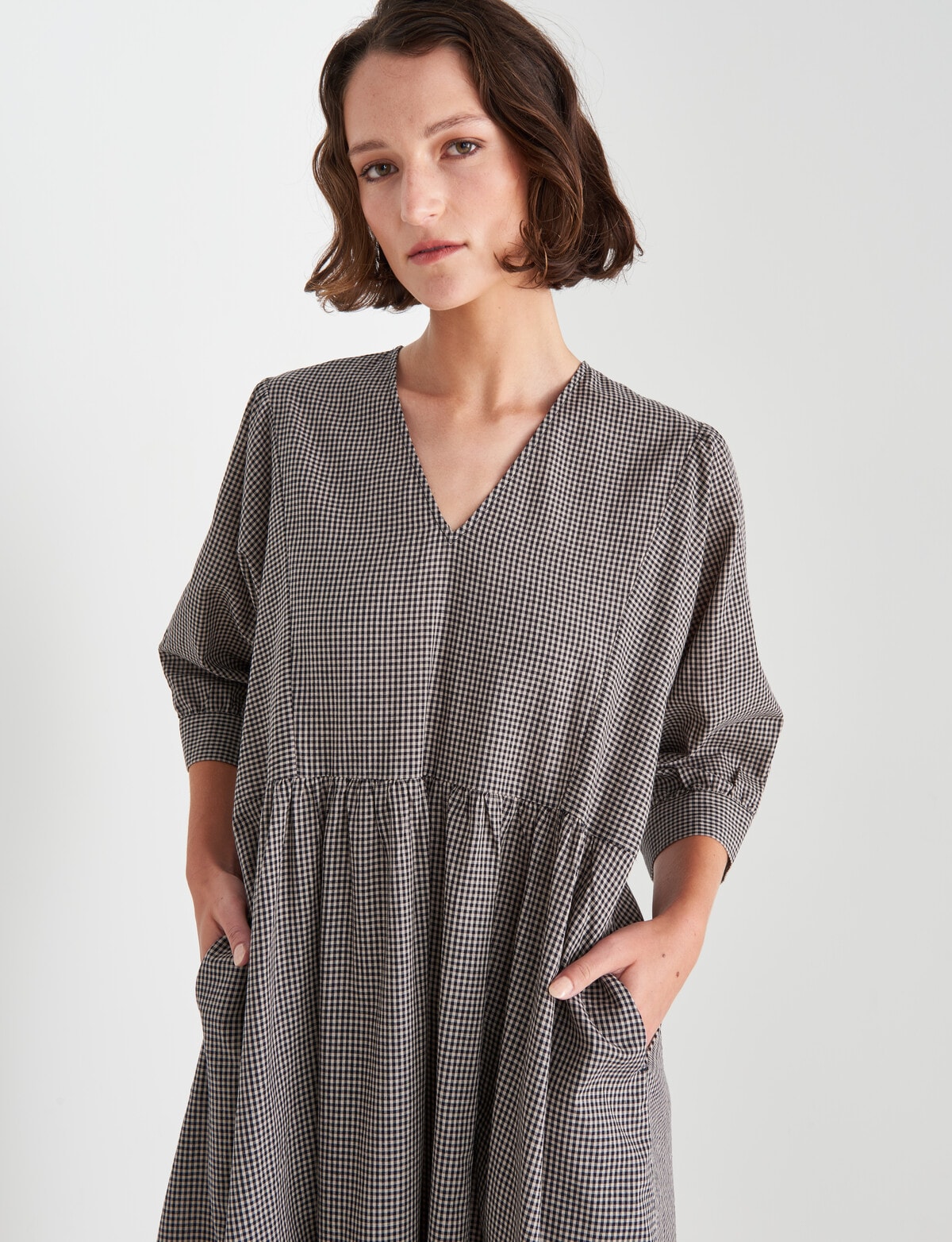 Jigsaw Checkmate Dress, Black & White Midi Dresses