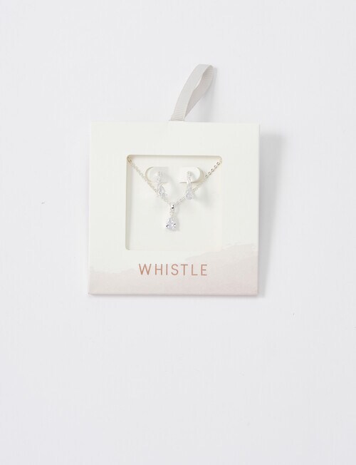 Whistle Drop Pendant Earrings & Necklace Set, Imitation Silver product photo View 02 L