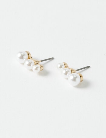 Whistle Accessories Crescent 3-Faux Pearls Earrings, Imitation Gold product photo