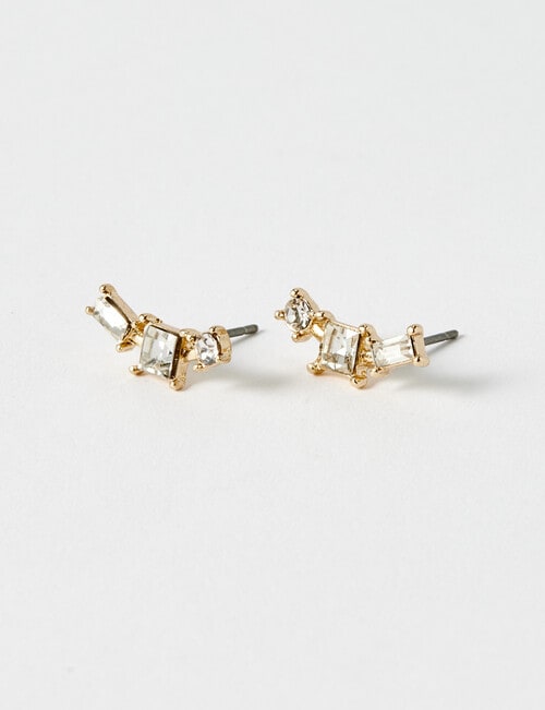 Whistle Accessories Crystal Crescent Cluster Earrings, Imitation Gold product photo