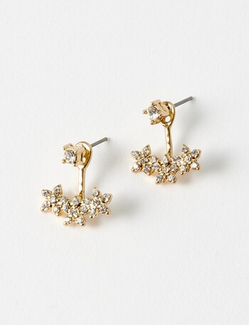 Whistle Accessories Crystal Flower Jacket Earrings, Imitation Gold product photo