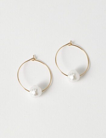 Whistle Accessories Hoops with Baroque Pearls Earrings, Imitation Gold product photo