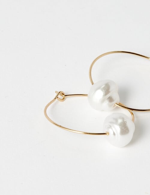 Whistle Accessories Hoops with Baroque Pearls Earrings, Imitation Gold product photo View 03 L