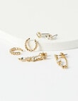 Whistle Accessories Crystal Earrings, 3-Piece Set, Imitation Gold product photo