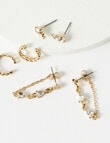 Whistle Accessories Crystal Earrings, 3-Piece Set, Imitation Gold product photo View 02 S