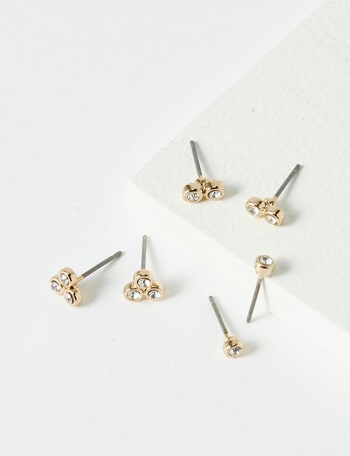 Whistle Crystal Mini Circles Stud Earrings, 3-Piece Set, Imitation Gold product photo