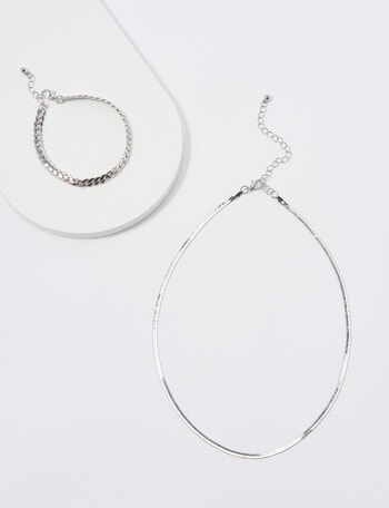 Whistle Accessories Snake Chain Necklace & Bracelet Set, Silver product photo