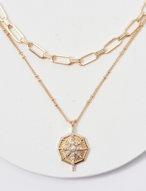 Whistle Accessories Sunburst Layered Necklace, Imitation Gold product photo View 02 L