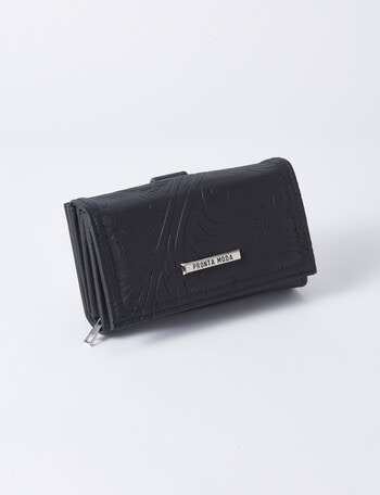 Pronta Moda Floral Embossed Medium Flap Wallet, Black product photo