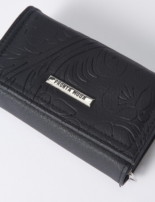 Pronta Moda Floral Embossed Medium Flap Wallet, Black product photo View 05 L