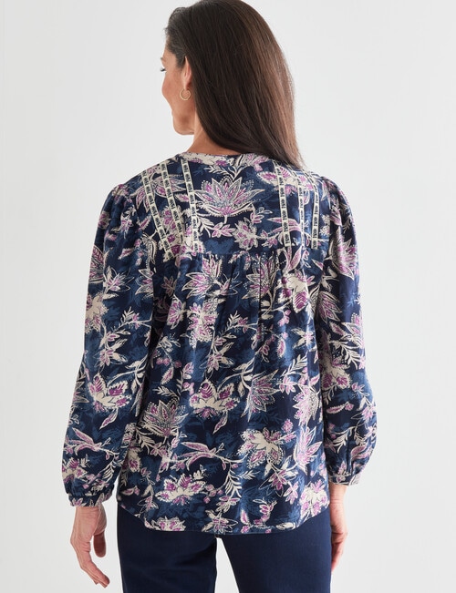 Ella J Floral Embroidery Detail Top, Navy product photo View 02 L
