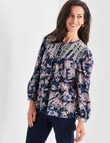 Ella J Floral Embroidery Detail Top, Navy product photo View 05 S