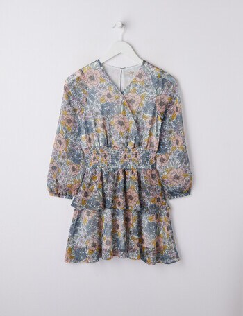 Switch Long Sleeve Chiffon Floral Dress, Vanilla product photo
