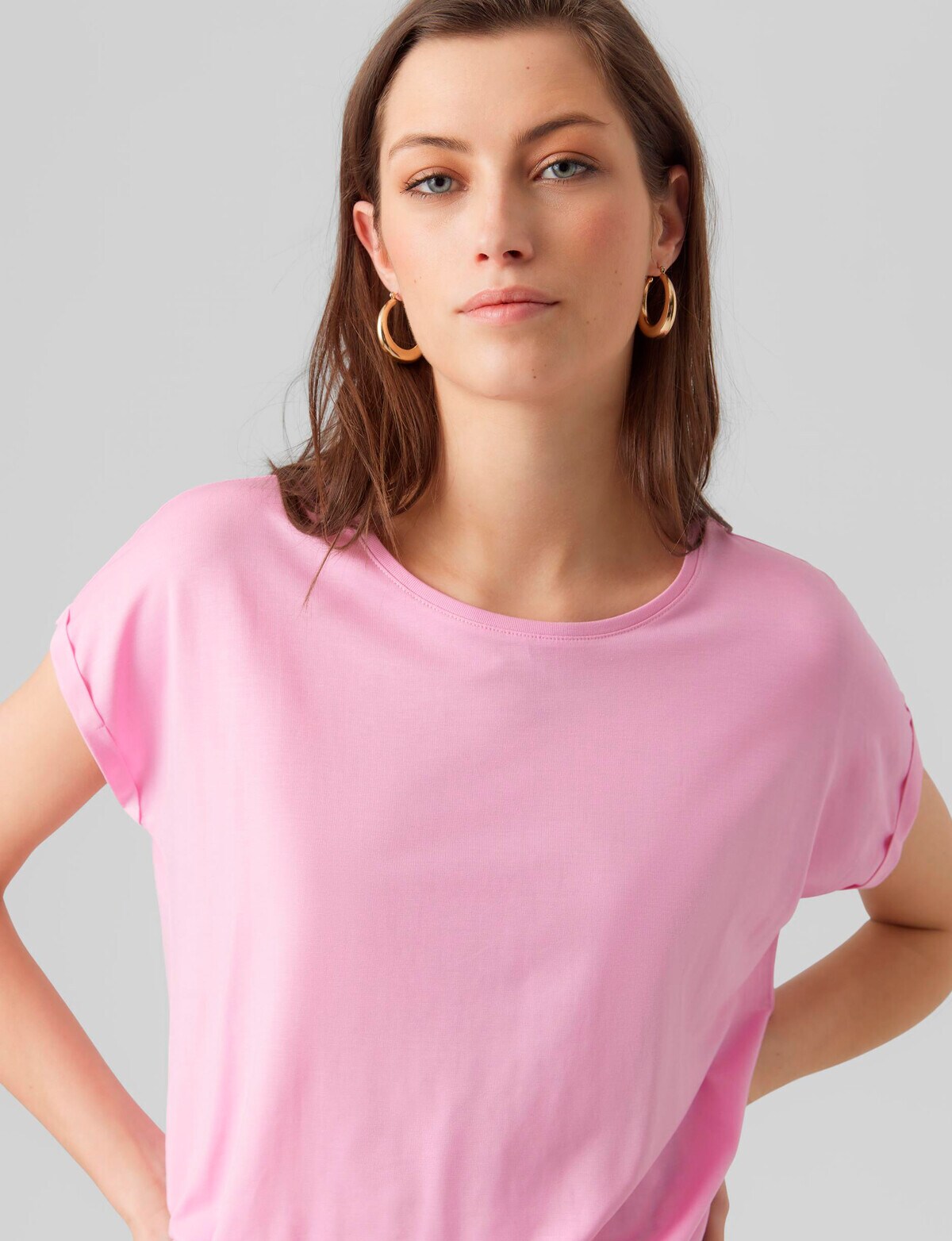 Vero Moda Ava Plain Short Sleeve Top, Bonbon - Womens Clearance