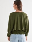 Whistle Three-Quarter Shirred Hem Top, Olive product photo View 02 S