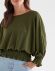 Whistle Three-Quarter Shirred Hem Top, Olive product photo View 04 S