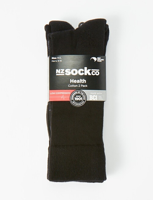 NZ Sock Co. Cotton Health Sock, 2-Pack, Black product photo View 02 L