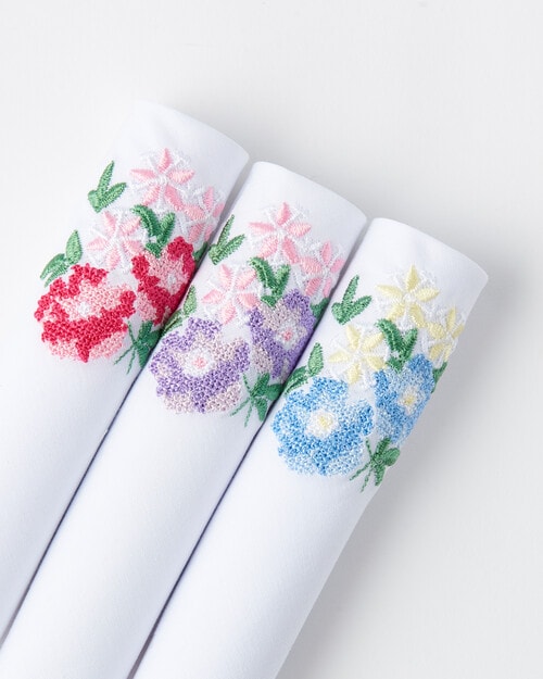 Boston + Bailey Embroidered Floral Handkerchief, Pack of 3 product photo