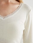 Essence Thermals Merino Cotton Lace Trim Long Sleeve Top, Cream product photo View 04 S