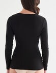 Essence Thermals Merino Cotton Lace Trim Long-Sleeve Top, Black product photo View 02 S