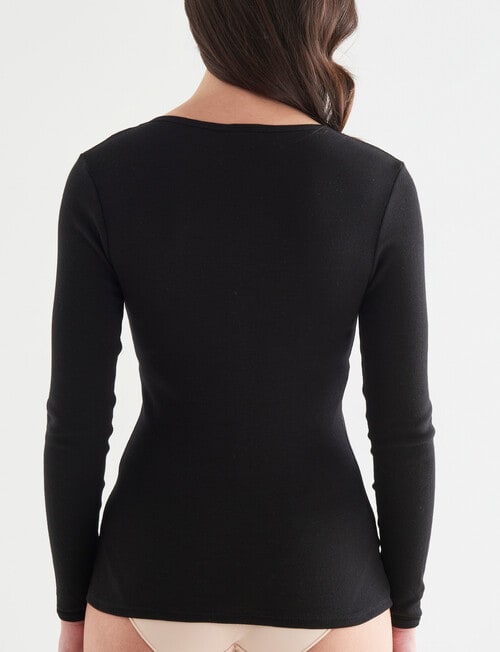 Essence Thermals Merino Cotton Lace Trim Long-Sleeve Top, Black product photo View 02 L