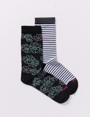 NZ Sock Co. Merino Crew Sock, 2-Pack, Floral & Stripe, 4-11 product photo