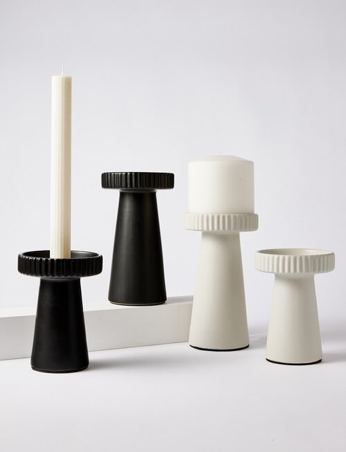 M&Co Rip Pillar Candle Holder, Medium, Stone product photo View 05 L