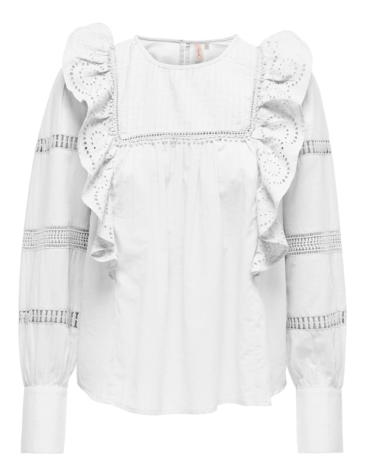 ONLY Mille Long-Sleeve Frill Top, White - Womens Clearance