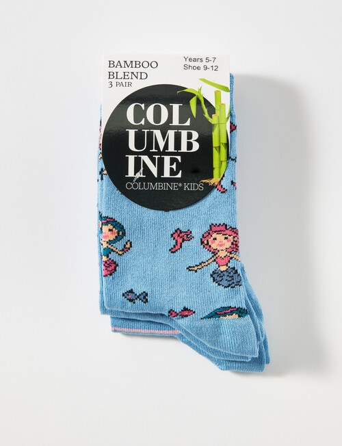 Columbine Mermaid Bamboo Crew Sock, 3-Pack, Sky Blue product photo View 02 L