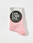 Columbine Pin Dot Merino Crew Sock, Coral & White product photo View 02 S
