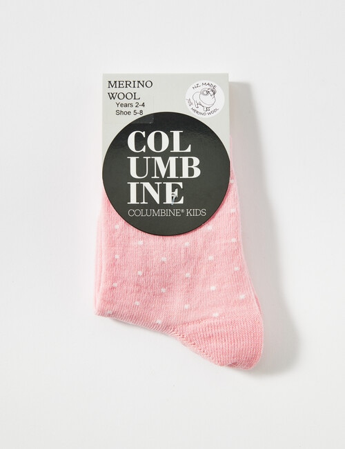 Columbine Pin Dot Merino Crew Sock, Coral & White product photo View 02 L