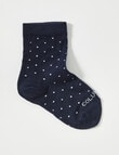 Columbine Pin Dot Merino Crew Sock, Navy & White product photo