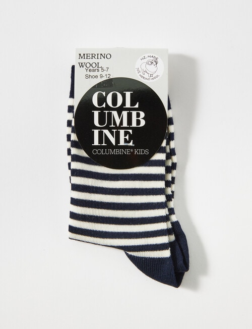 Columbine Stripe Merino Crew Sock, Navy & White product photo View 02 L