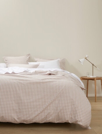 Haven Stone Wash Gingham Duvet Cover Set, Natural product photo