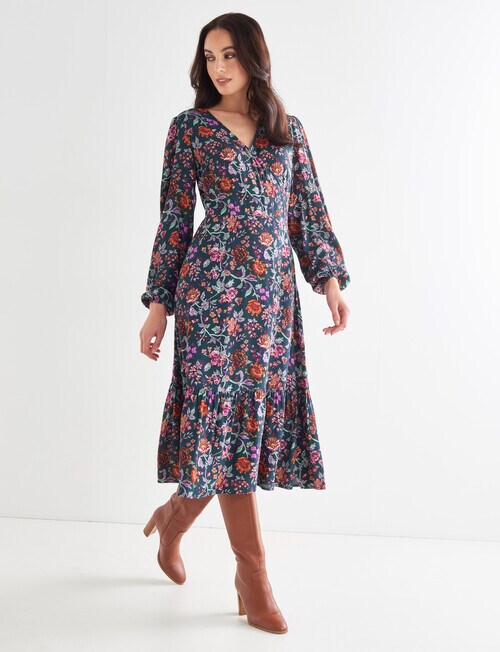 Whistle Woodland VNeck Wrap Dress, Green Womens Red Dot