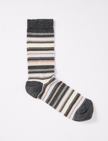 Columbine Stripes Merino Blend Crew Sock, Dark Grey, 4-9 product photo