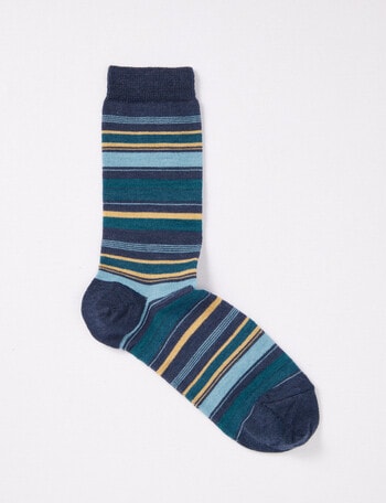 Columbine Stripes Merino Blend Crew Sock, Night Blue, 4-9 product photo
