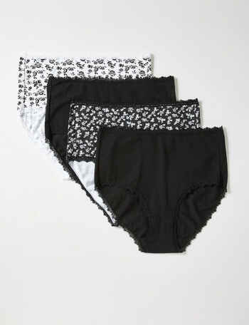 Lyric Floral Full Briefs, 4-Pack, Black & White, 10 - 26 product photo