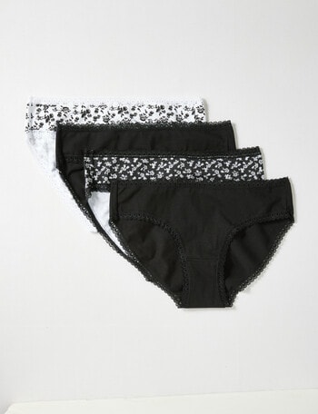 Lyric Floral Bikini Briefs, 4-Pack,Black& White, 8 - 18 product photo